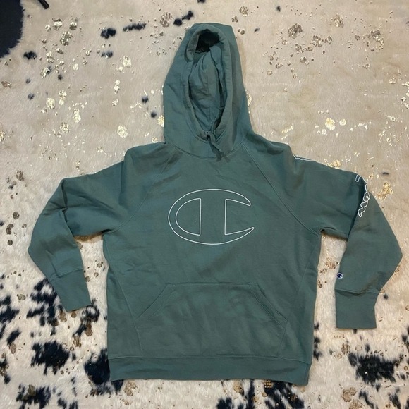 CHAMPION 𝅺Girl’s Green Logo Hoodie Size Large - Picture 1 of 5